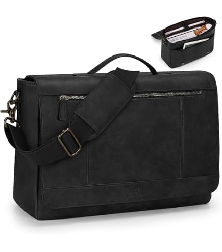 afb　BIG MESSENGER BAG Messenger Bag Men 17 Inch Laptop Bag Vintage PU Leather